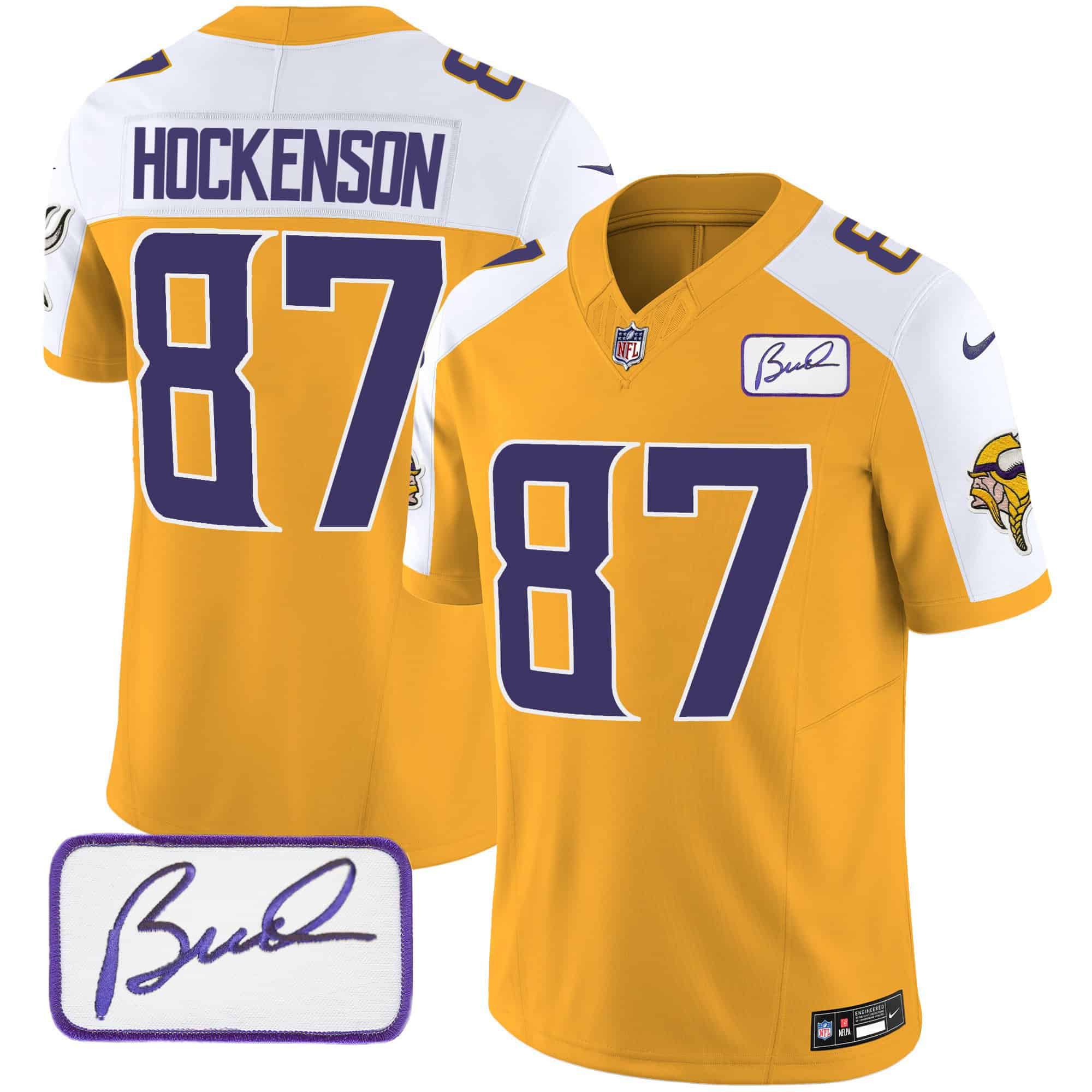 Men Minnesota Vikings #87 Hockenson Yellow 2024 Nike Bud Grant Patch Classic Limited NFL Jersey style 1->indianapolis colts->NFL Jersey